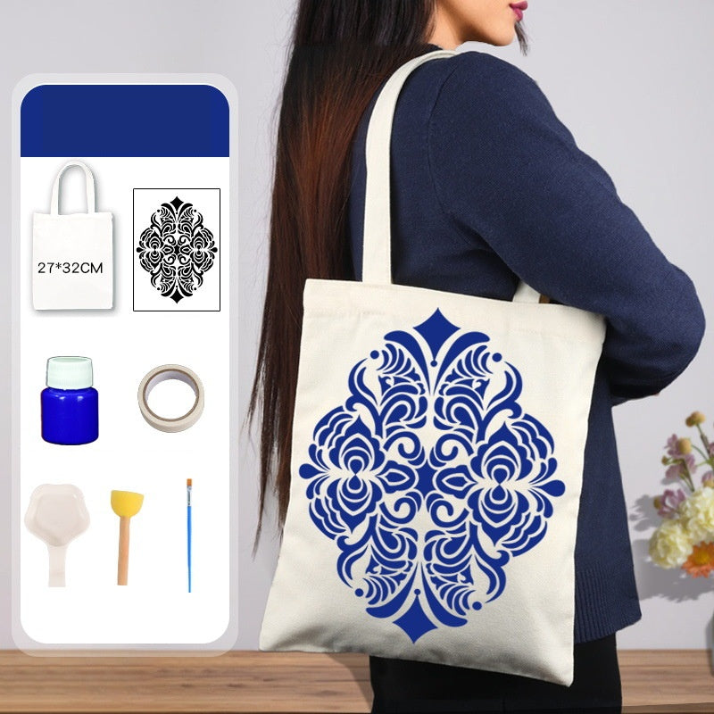 DIY Traditional Printing Canvas Tote Bag Kit – Non-Heritage Art Craft Set with Paint & Stencils
