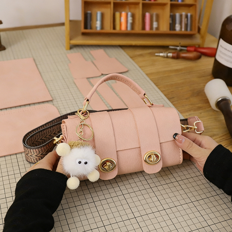 DIY Mini PU Leather Tote Bag Kit for Beginners | Handmade Crossbody Shoulder Purse Sewing Kit with Video Tutorial