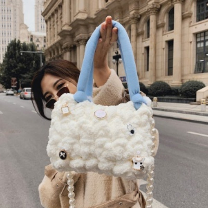 DIY Crochet Shoulder Bag Kit for Beginners – Handmade Cotton Yarn Crossbody Tote Bag Craft Kit with Video Tutorial