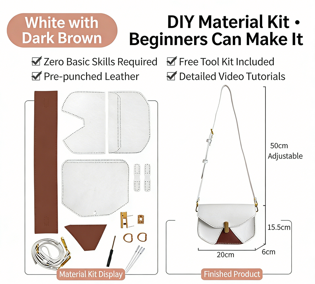 DIY Geometric Flap Genuine Leather Saddle Crossbody Bag Sewing Kit, Multi Color Adjustable Strap Shoulder Bag Handmade Craft Gift For Women