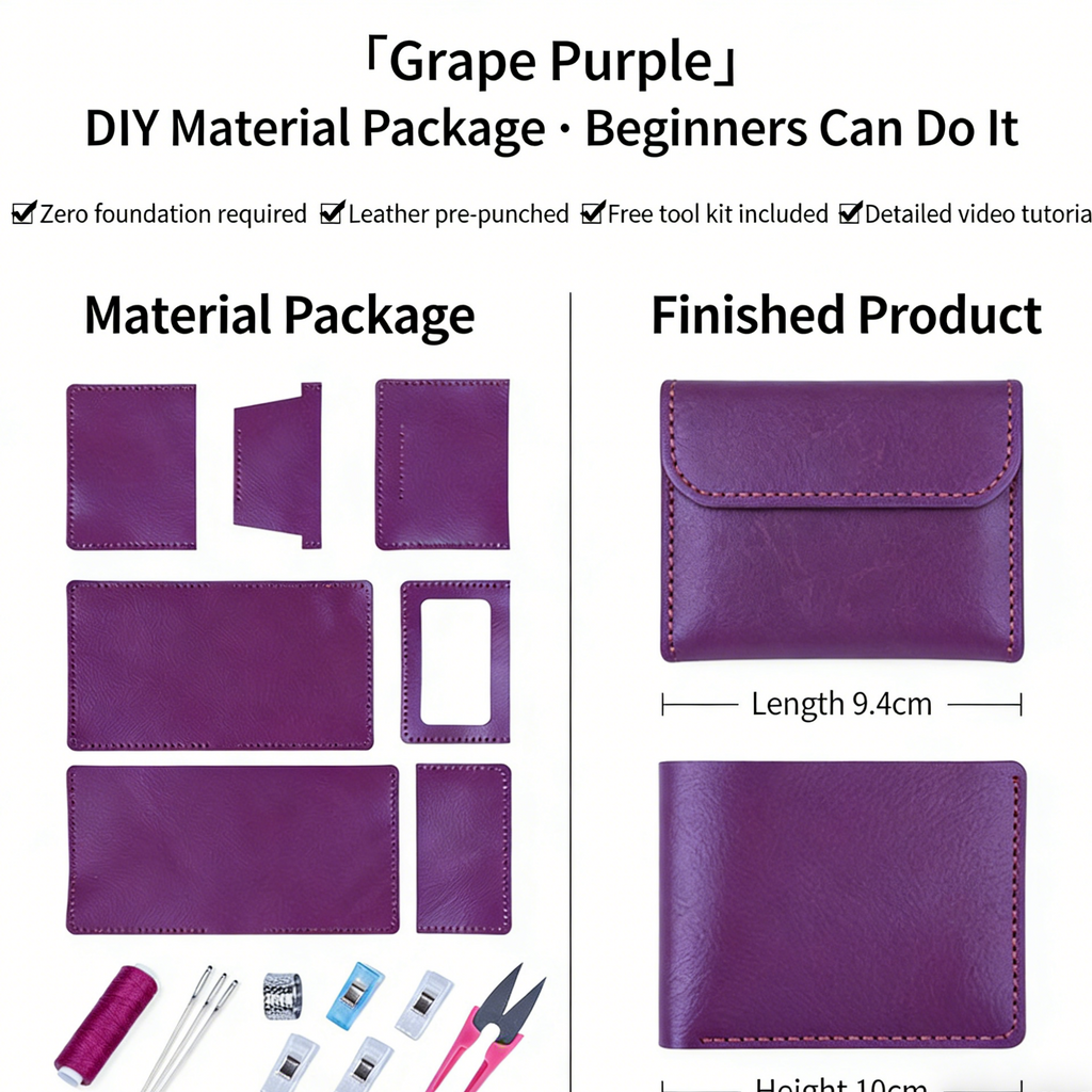 DIY Genuine Leather Vertical Bifold Wallet Kit for Beginners – Handmade Cowhide Wallet with Pre-Cut Pieces & Video Tutorial