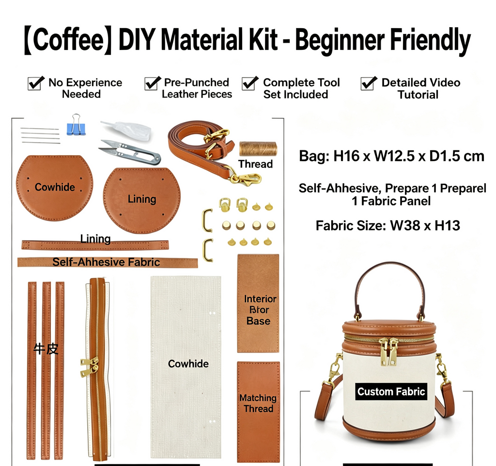 DIY Leather Crossbody Bag Kit for Beginners – Handmade Mini Purse Making Set with Fabric Design, Video Tutorial & Complete Materials