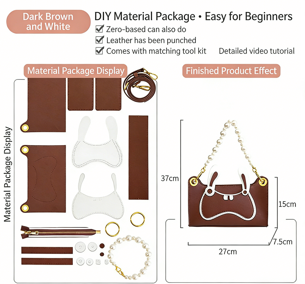 DIY Genuine Leather Shoulder Bag Kit – Handmade Cowhide Crossbody Bag Craft Set for Beginners with Video Tutorial (Elegant Daily Style, Multi Colors)