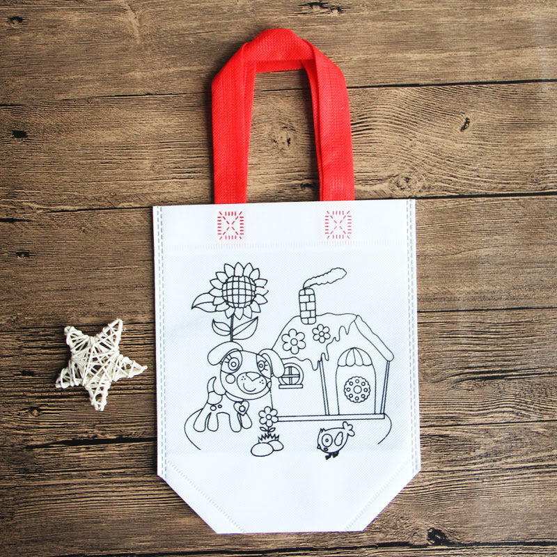 DIY Cartoon Coloring Tote Bag Kit for Kids – Creative Non-Woven Fabric Painting Handbag with Markers