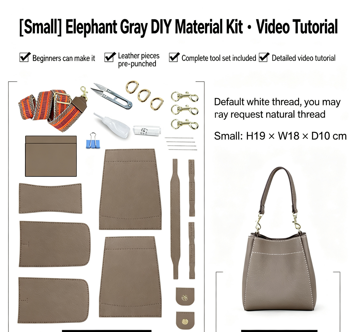 DIY Woven Leather Bucket Bag Kit – Full-Grain Leather Shoulder & Crossbody Bag Making Kit