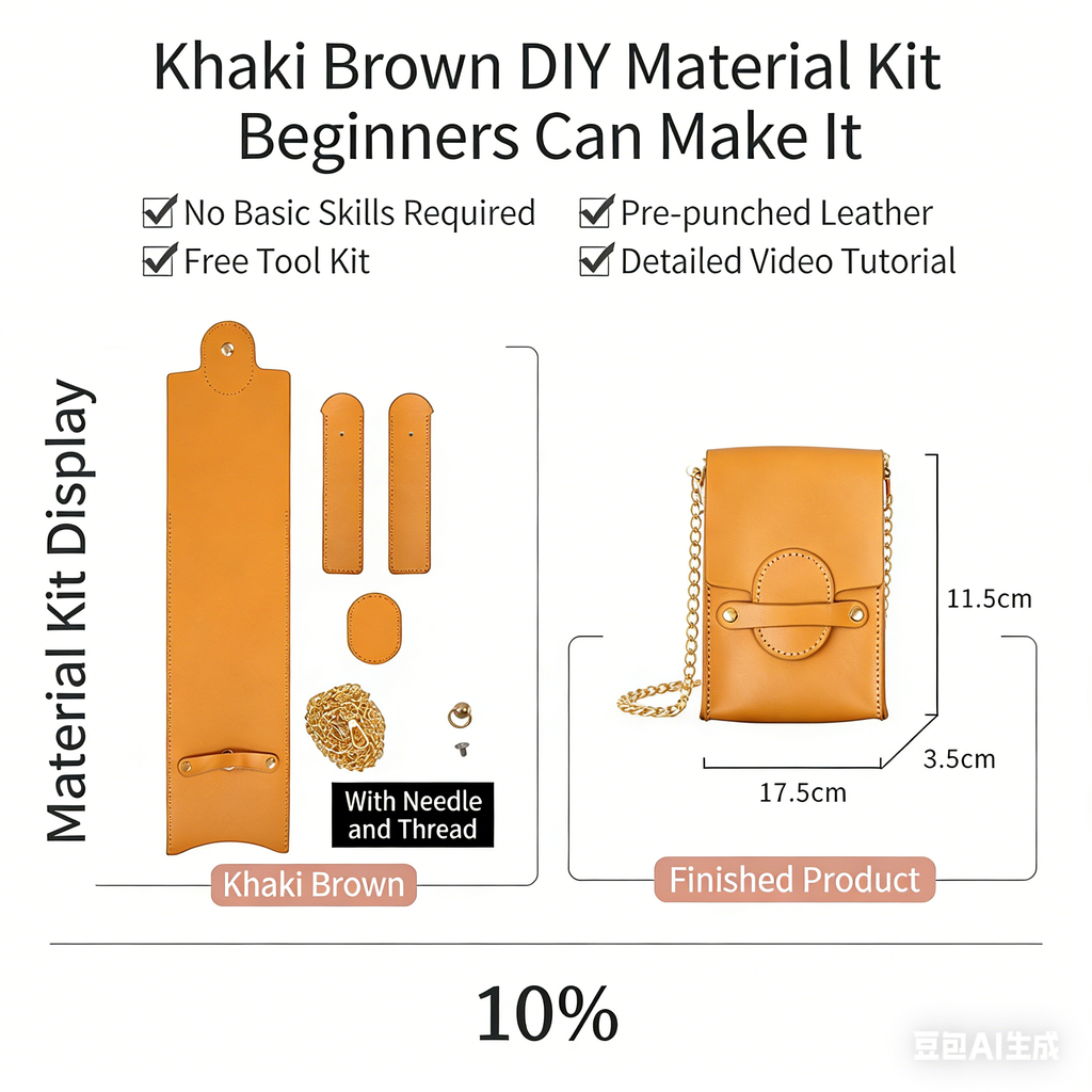DIY Genuine Leather Coin Purse Kit for Beginners – Handmade Phone Pouch & Small Wallet Sewing Kit with Pre-Cut Cowhide Leather