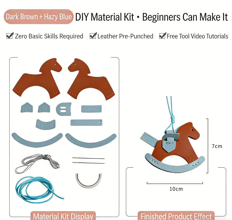 DIY Rocking Horse Keychain Kit for Beginners – Handmade PU Leather Bag Charm & Key Pendant with Video Tutorial