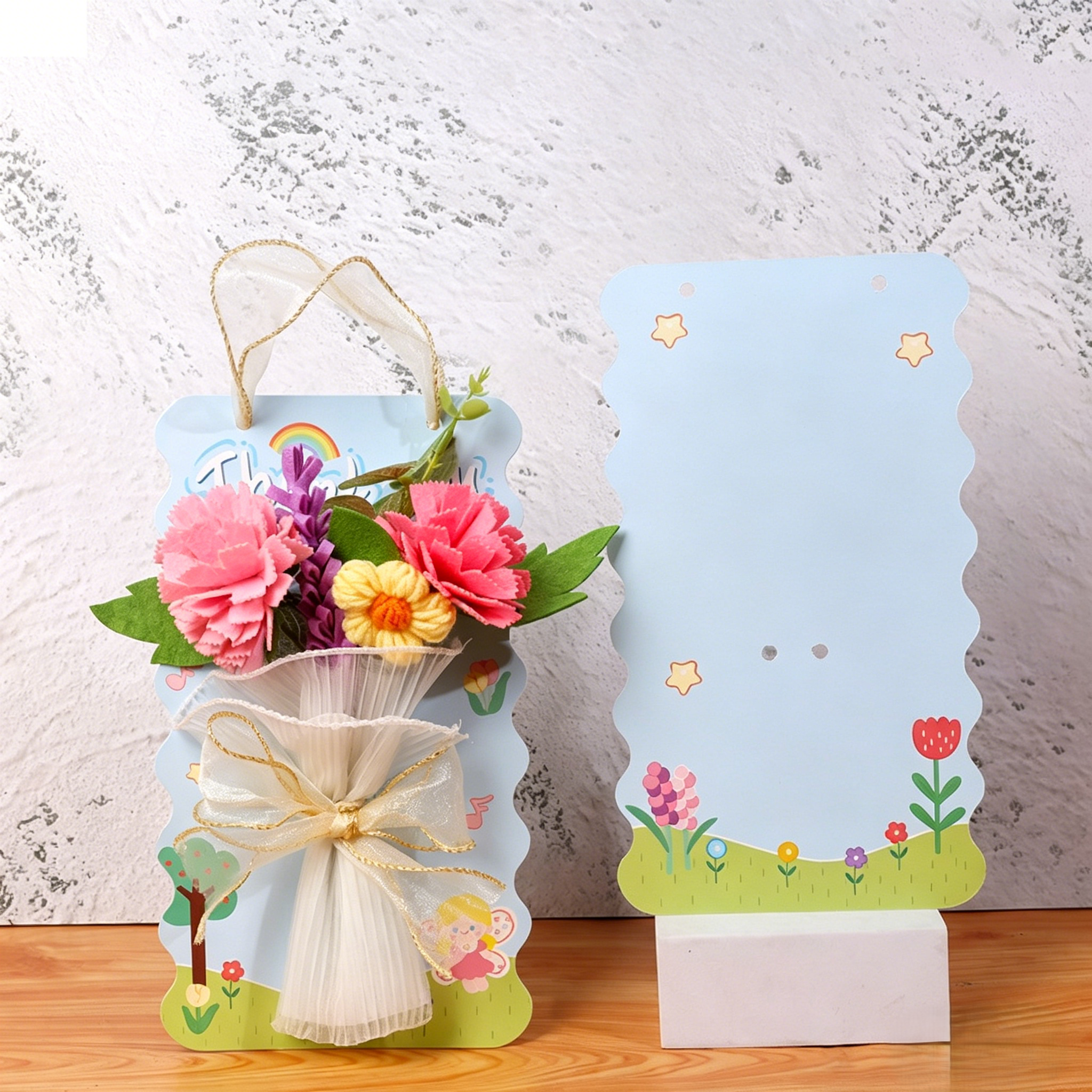 DIY Eternal Flower Bouquet Card Kit for Teachers’ Day | Felt & Yarn Artificial Flower Craft Set for Kids | Handmade Gift Card Materials Pack