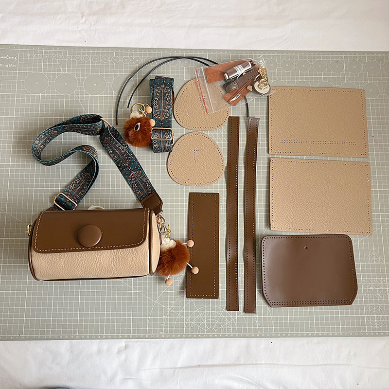 DIY PU Leather Crossbody Bag Kit for Beginners – Pre-Cut Shoulder Purse Sewing Craft Kit with Video Tutorial, Handmade Gift Bag