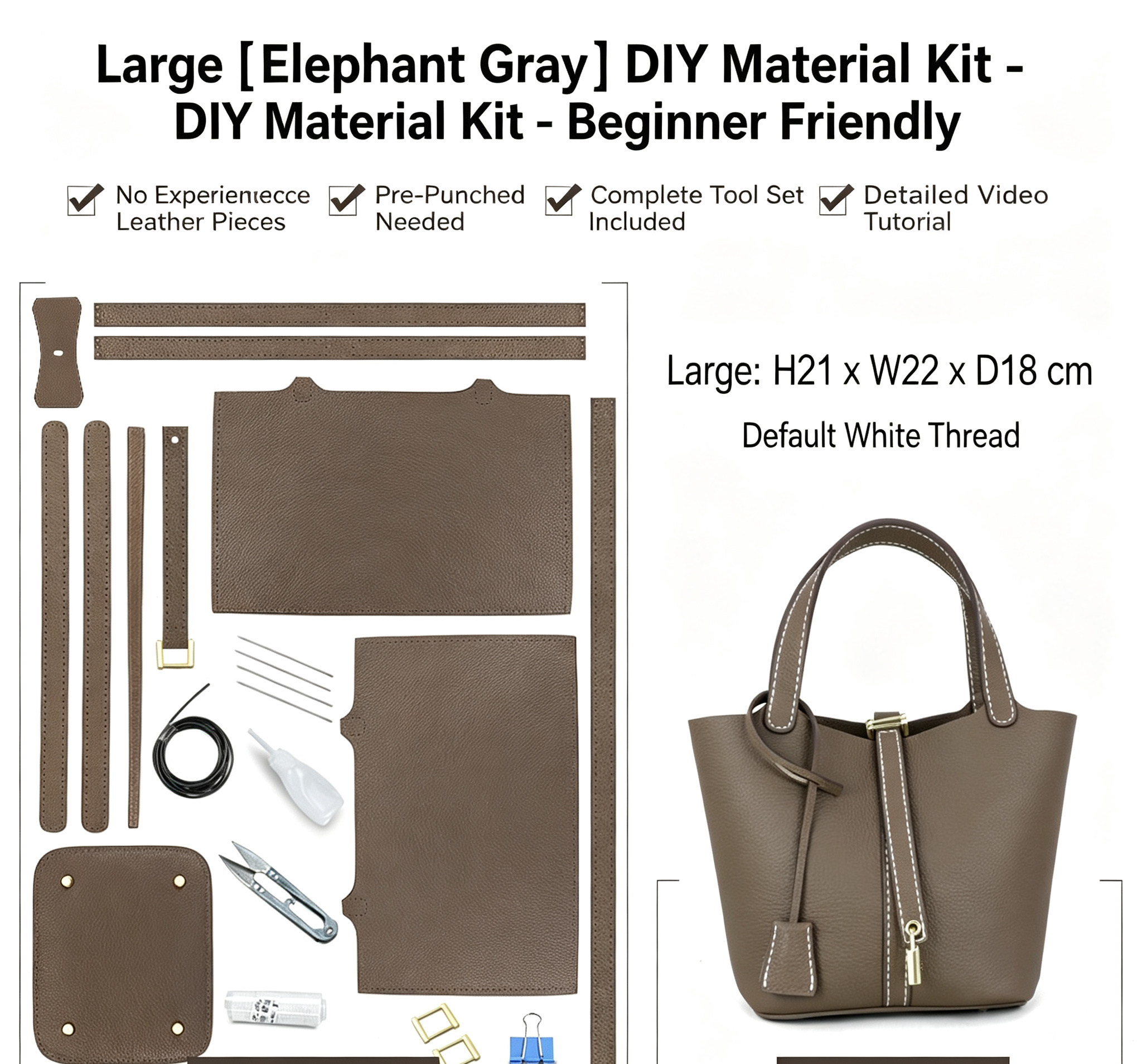 DIY Leather Bucket Bag Kit for Beginners – Genuine Leather Handbag Making Set with Video Tutorial & Complete Materials