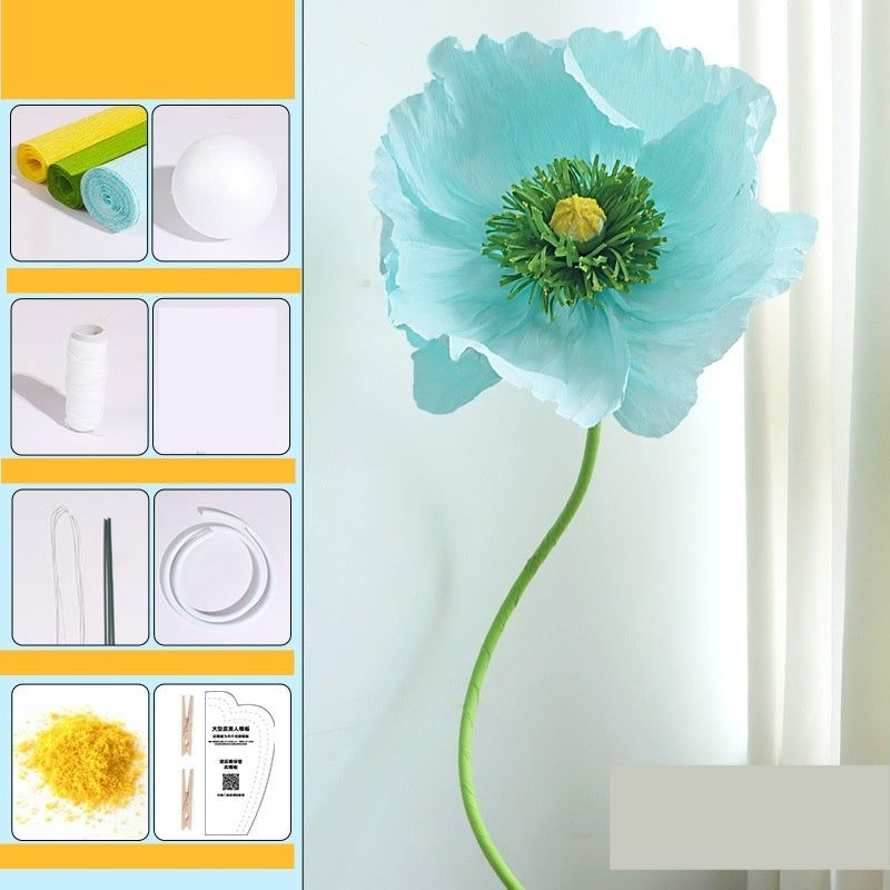 DIY Giant Poppy Crepe Paper Flower Kit | Large Handmade Artificial Flower Craft Set for Wedding, Event & Store Decoration | Macaron Color Display Props