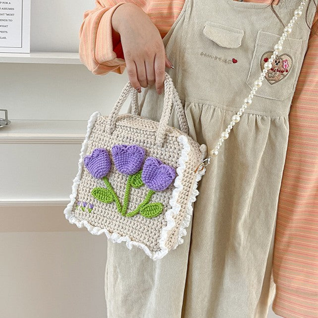 DIY Crochet Shoulder Bag Kit for Beginners – Handmade Purple Crossbody Tote Bag with Video Tutorial
