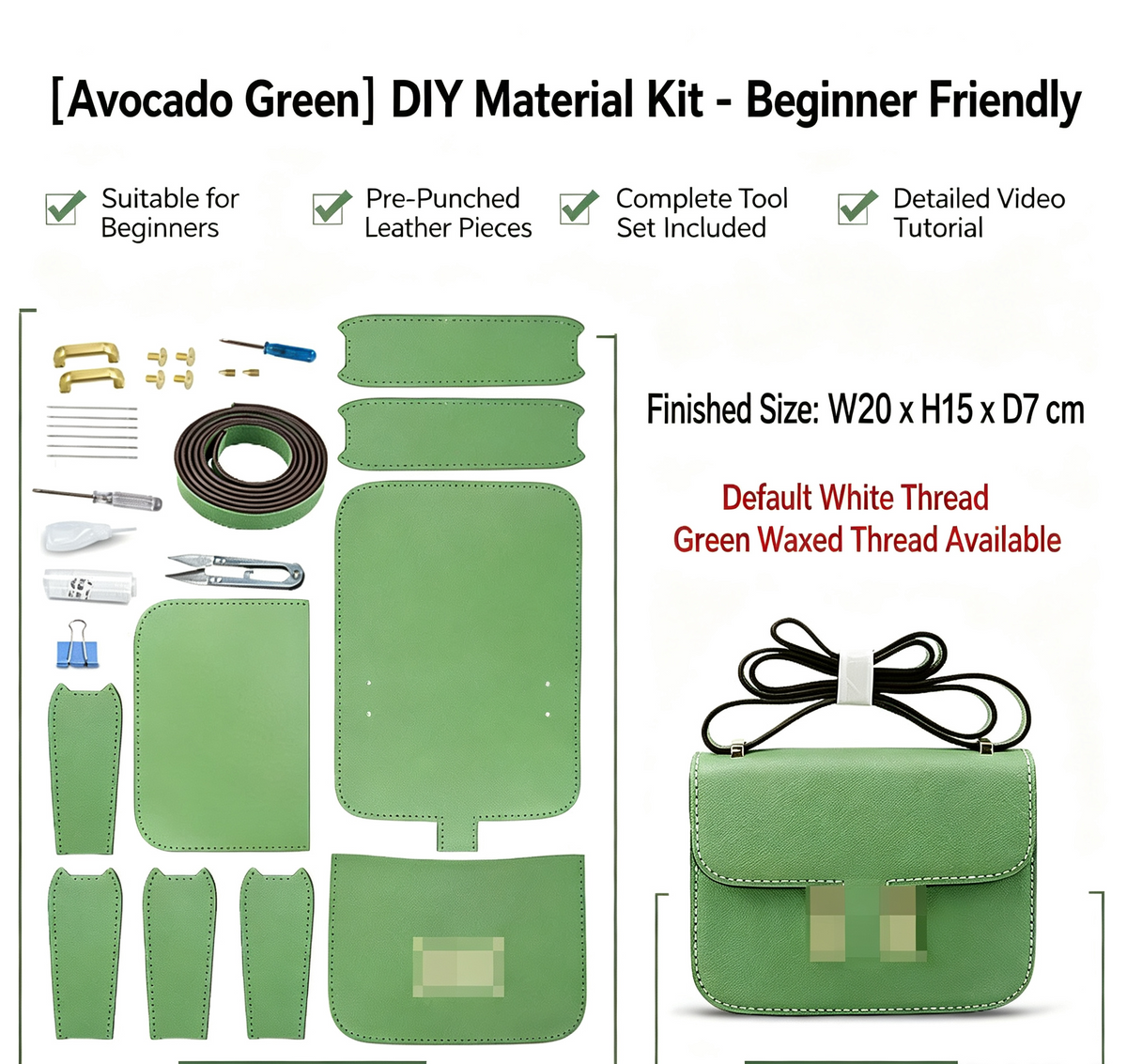 DIY Genuine Leather Crossbody Bag Kit for Beginners – Handmade Shoulder Purse Making Set with Video Tutorial & Complete Materials