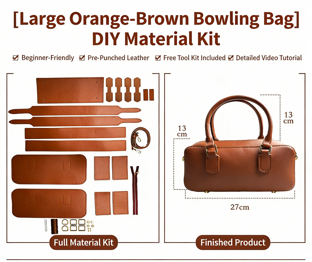 DIY Leather Shoulder Bag Kit for Beginners – Handmade Crossbody Tote Purse Sewing Kit with Pre-Cut Materials & Video Tutorial