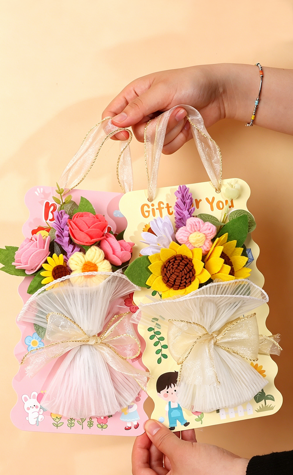 DIY Eternal Flower Bouquet Card Kit for Teachers’ Day | Felt & Yarn Artificial Flower Craft Set for Kids | Handmade Gift Card Materials Pack