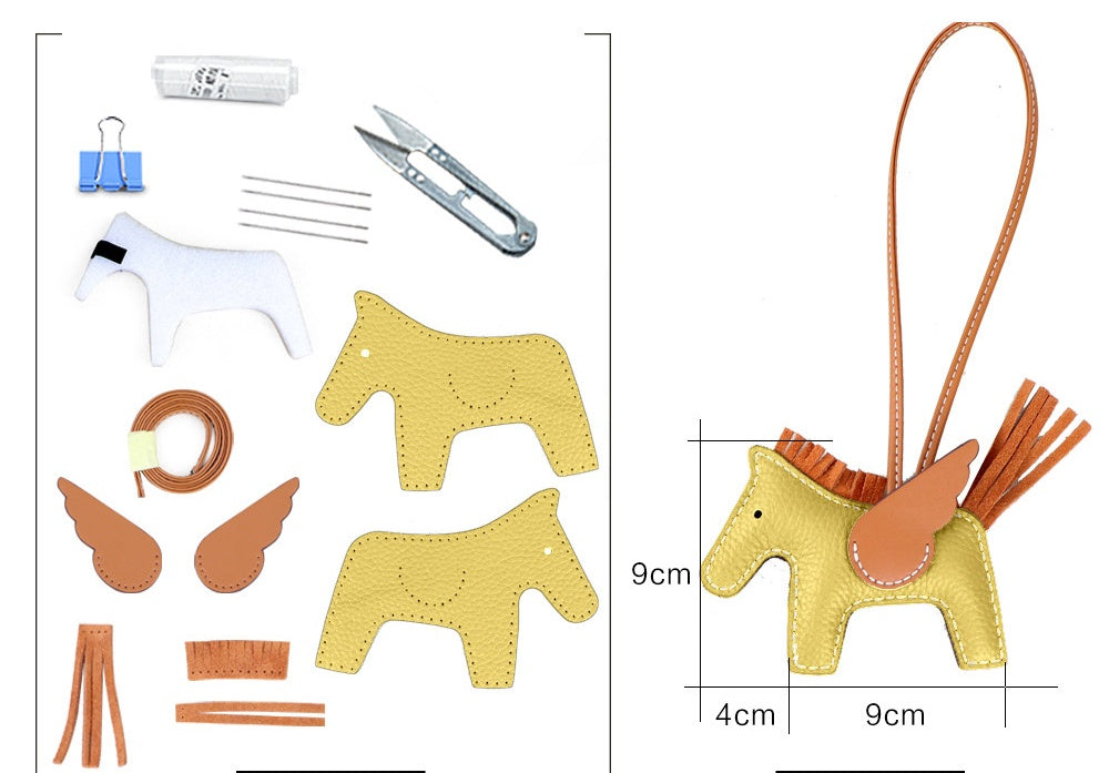 DIY Leather Angel Horse Charm Kit – Handmade Pony Keychain Bag Charm Craft Set for Beginners
