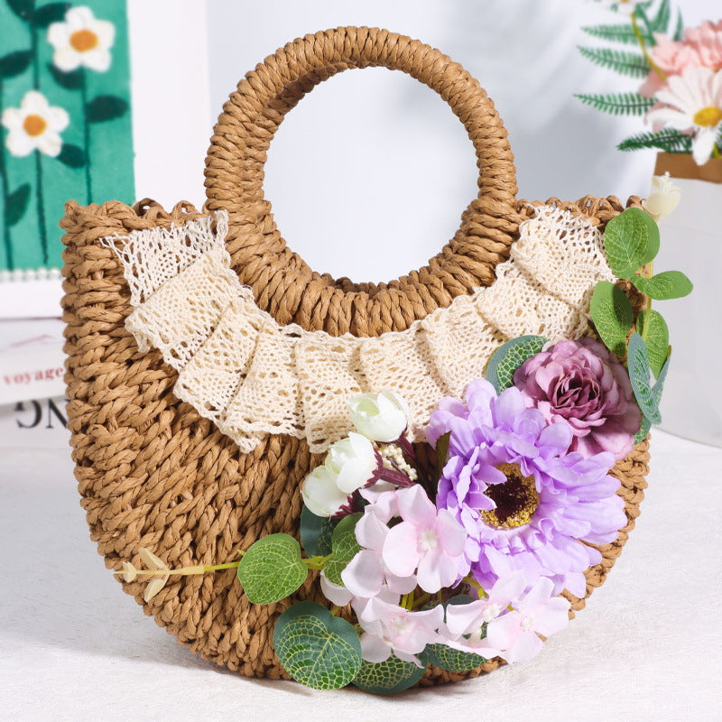 DIY Floral Straw Tote Bag Kit for Mother’s Day | Handmade Woven Handbag Craft Set with Artificial Flowers | Beginner Friendly 8-Minute DIY Gift Bag