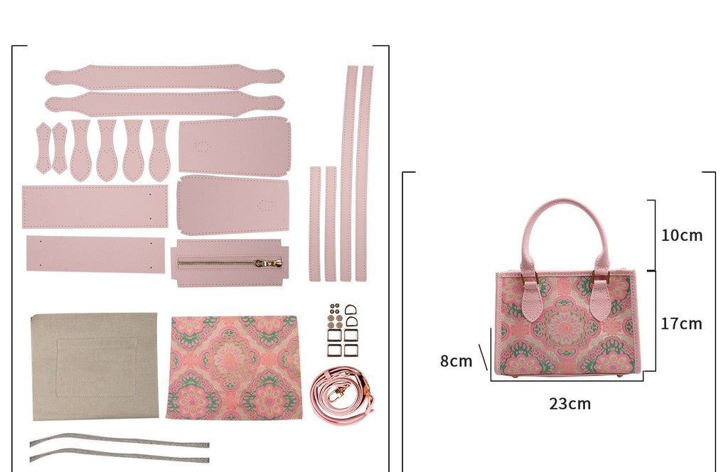 DIY Patchwork Tote Bag Kit | Genuine Leather & Microfiber Handmade Shoulder Bag Craft Set for Beginners