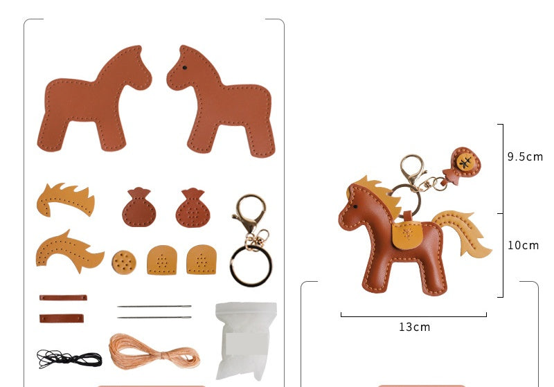 DIY Leather Horse Keychain Kit – Handmade Genuine Leather Craft Set with Video Tutorial (Multicolor)