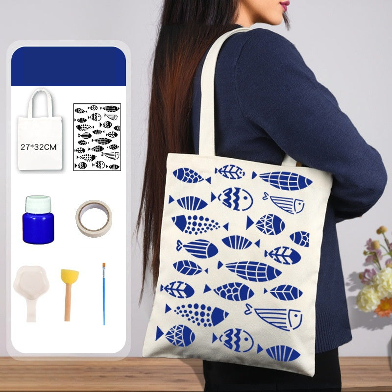 DIY Traditional Printing Canvas Tote Bag Kit – Non-Heritage Art Craft Set with Paint & Stencils