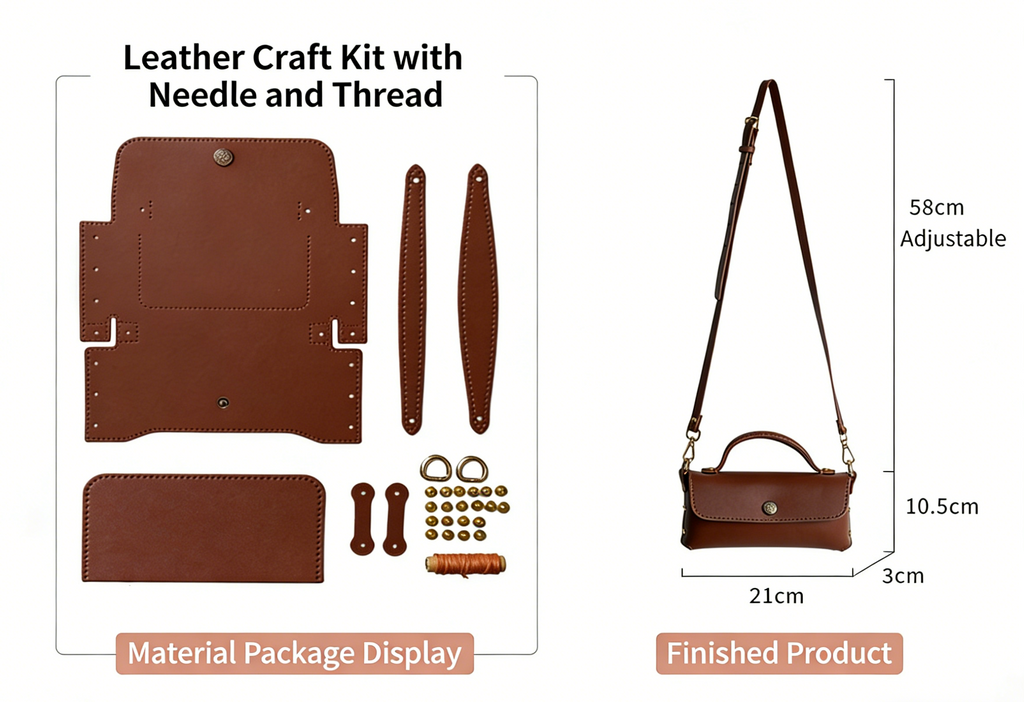 DIY PU Leather Handbag Kit | Beginner-Friendly Crossbody & Handheld Craft Set with Video Tutorial