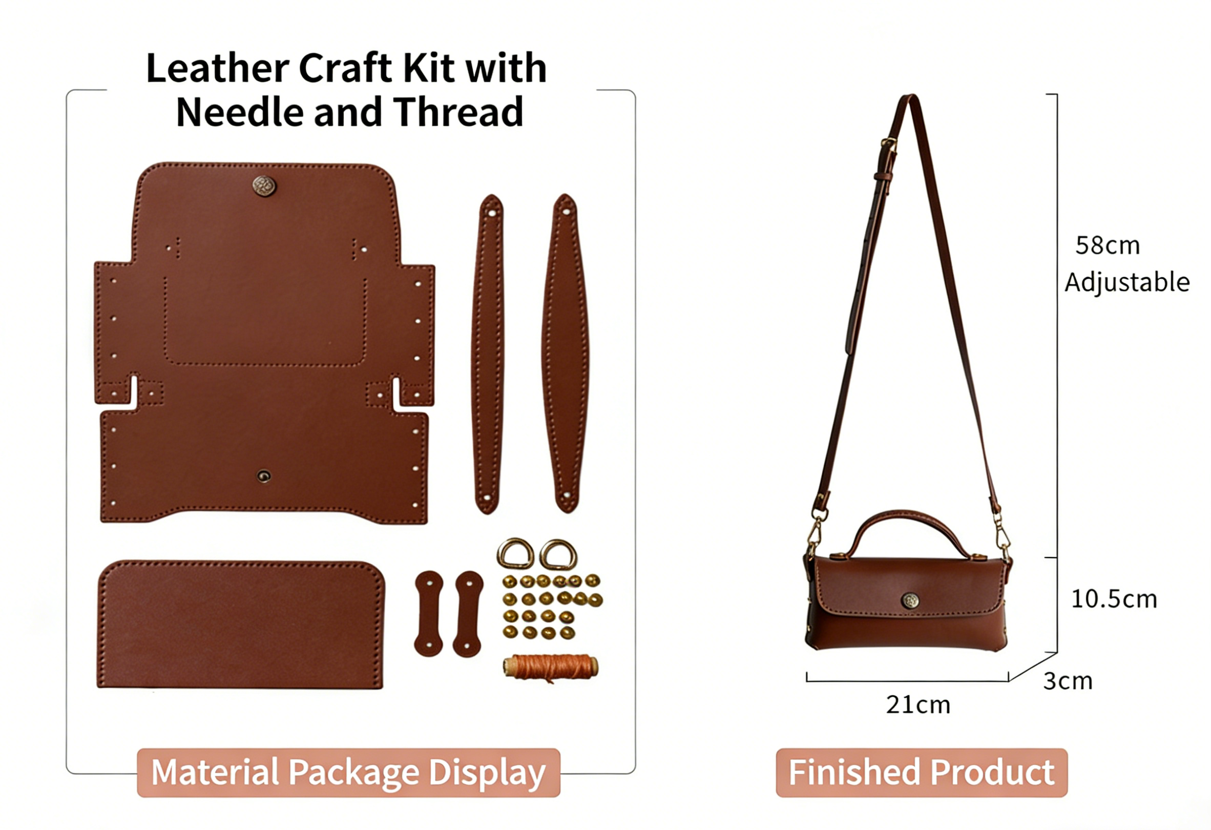 DIY PU Leather Handbag Kit | Beginner-Friendly Crossbody & Handheld Craft Set with Video Tutorial