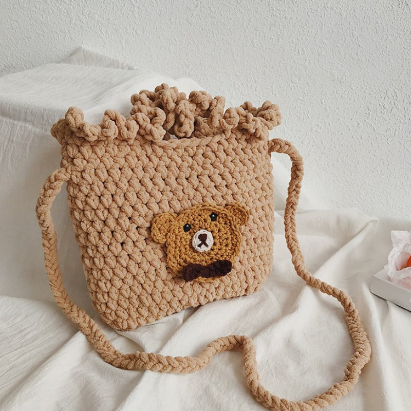 DIY Crochet Animal Shoulder Bag Kit for Beginners – Handmade Bear & Fruit Crossbody Bag with Video Tutorial