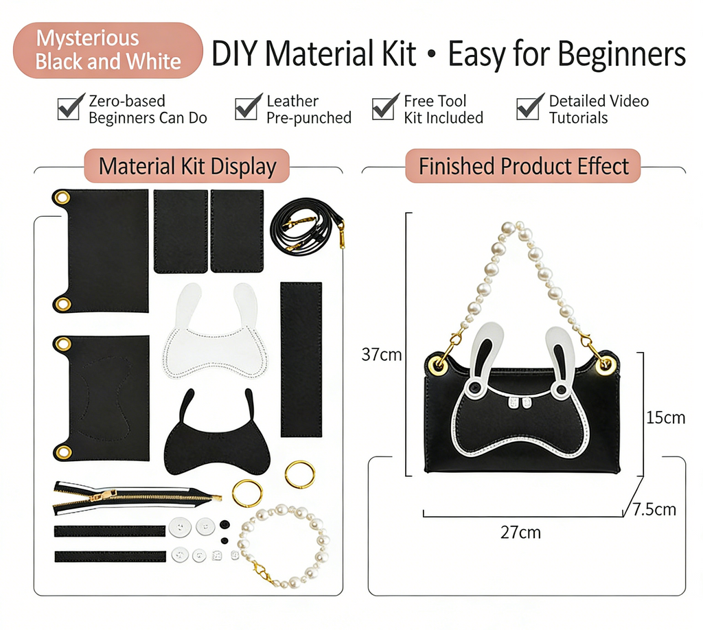 DIY Genuine Leather Shoulder Bag Kit – Handmade Cowhide Crossbody Bag Craft Set for Beginners with Video Tutorial (Elegant Daily Style, Multi Colors)