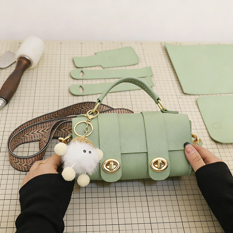 DIY Mini PU Leather Tote Bag Kit for Beginners | Handmade Crossbody Shoulder Purse Sewing Kit with Video Tutorial