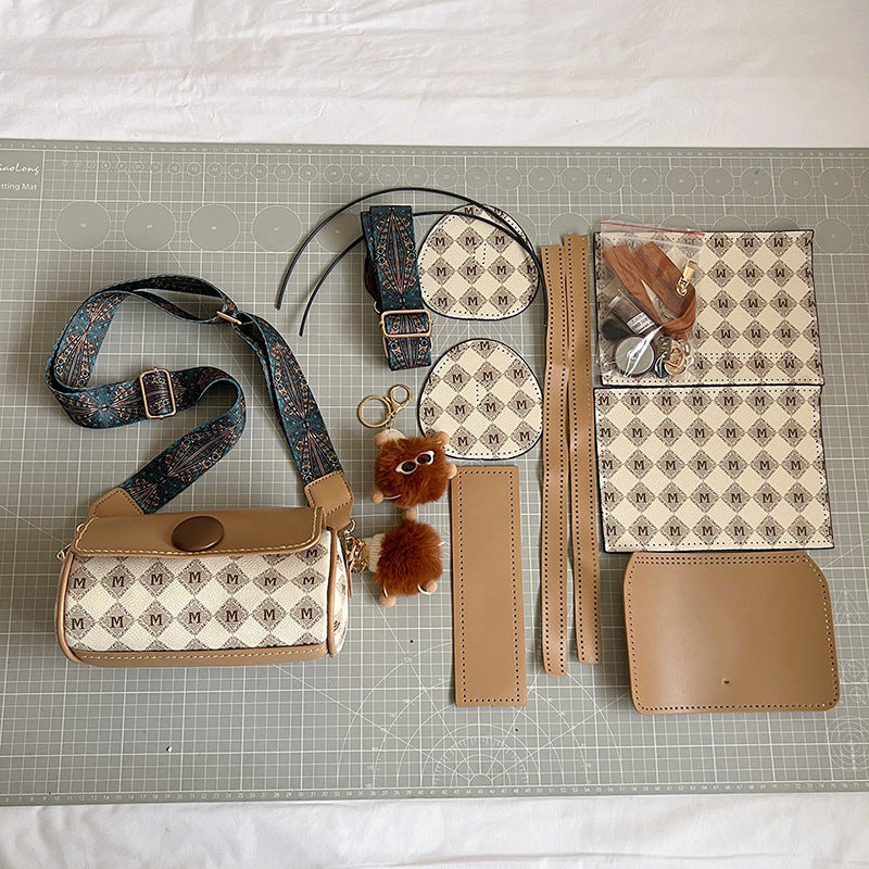 DIY PU Leather Crossbody Bag Kit for Beginners – Pre-Cut Shoulder Purse Sewing Craft Kit with Video Tutorial, Handmade Gift Bag