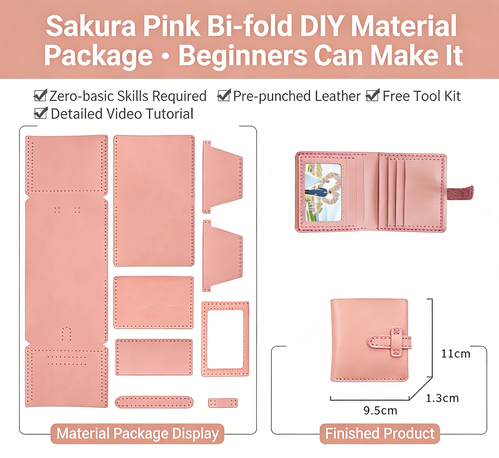 DIY Leather Wallet Kit for Beginners – Handmade Cowhide Bi-Fold & Tri-Fold Wallet Sewing Kit with Pre-Cut Leather and Video Tutorial