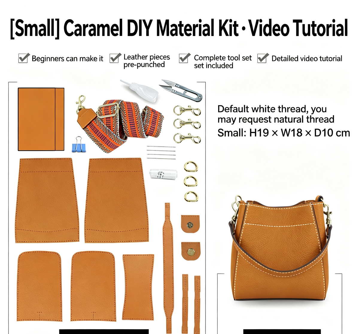 DIY Woven Leather Bucket Bag Kit – Full-Grain Leather Shoulder & Crossbody Bag Making Kit