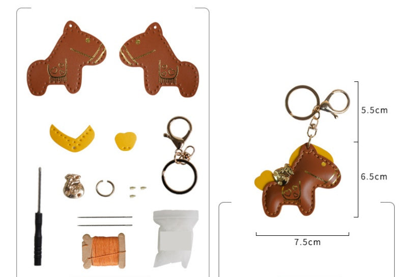 DIY Horse Keychain Craft Kit | Beginner-Friendly Handmade PU Leather Keychain Set | 8-Min Easy Sewing Gift Kit