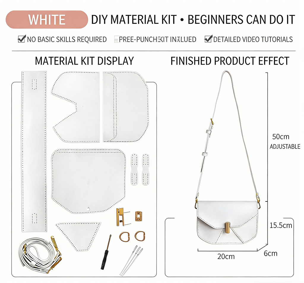 DIY Geometric Flap Genuine Leather Saddle Crossbody Bag Sewing Kit, Multi Color Adjustable Strap Shoulder Bag Handmade Craft Gift For Women