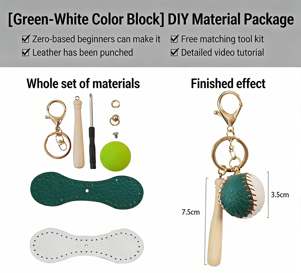 DIY Baseball Keychain Craft Kit | Beginner-Friendly Handmade Leather Gift Set | Pre-Cut Real Cowhide DIY Stitching Kit