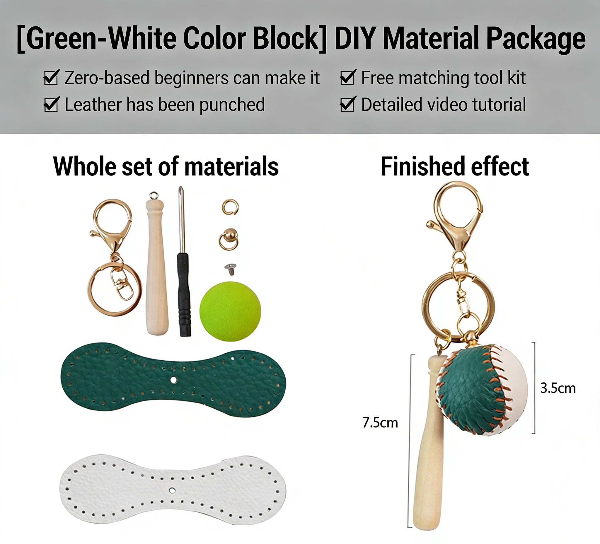 DIY Baseball Keychain Craft Kit | Beginner-Friendly Handmade Leather Gift Set | Pre-Cut Real Cowhide DIY Stitching Kit