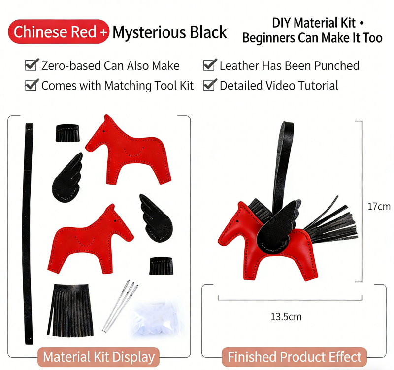 DIY Genuine Leather Pegasus Keychain Kit for Beginners – Handmade Bag Charm, Car Pendant & Key Ring Craft Set with Video Tutorial