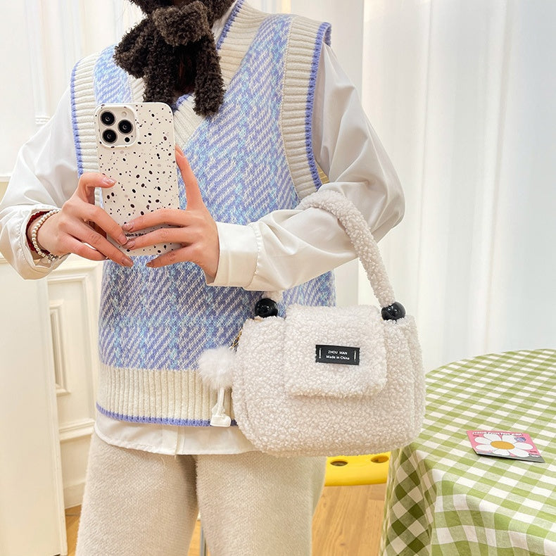DIY Plush Tote Bag Kit for Beginners – Handmade Fuzzy Handbag Craft Kit with Video Tutorial, Shoulder & Tote Bag