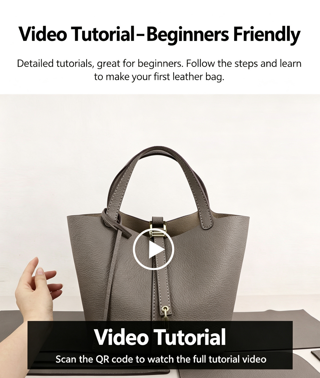 DIY Leather Bucket Bag Kit for Beginners – Genuine Leather Handbag Making Set with Video Tutorial & Complete Materials