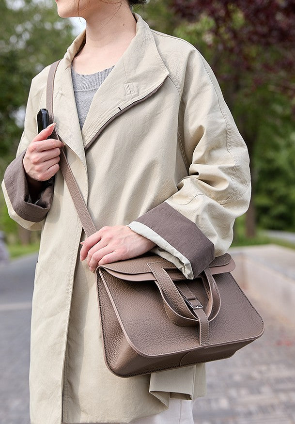 DIY Genuine Leather Tote Bag Kit for Beginners – Handmade Cowhide Shoulder Bag Sewing Kit with Pre-Cut Materials & Video Tutorial