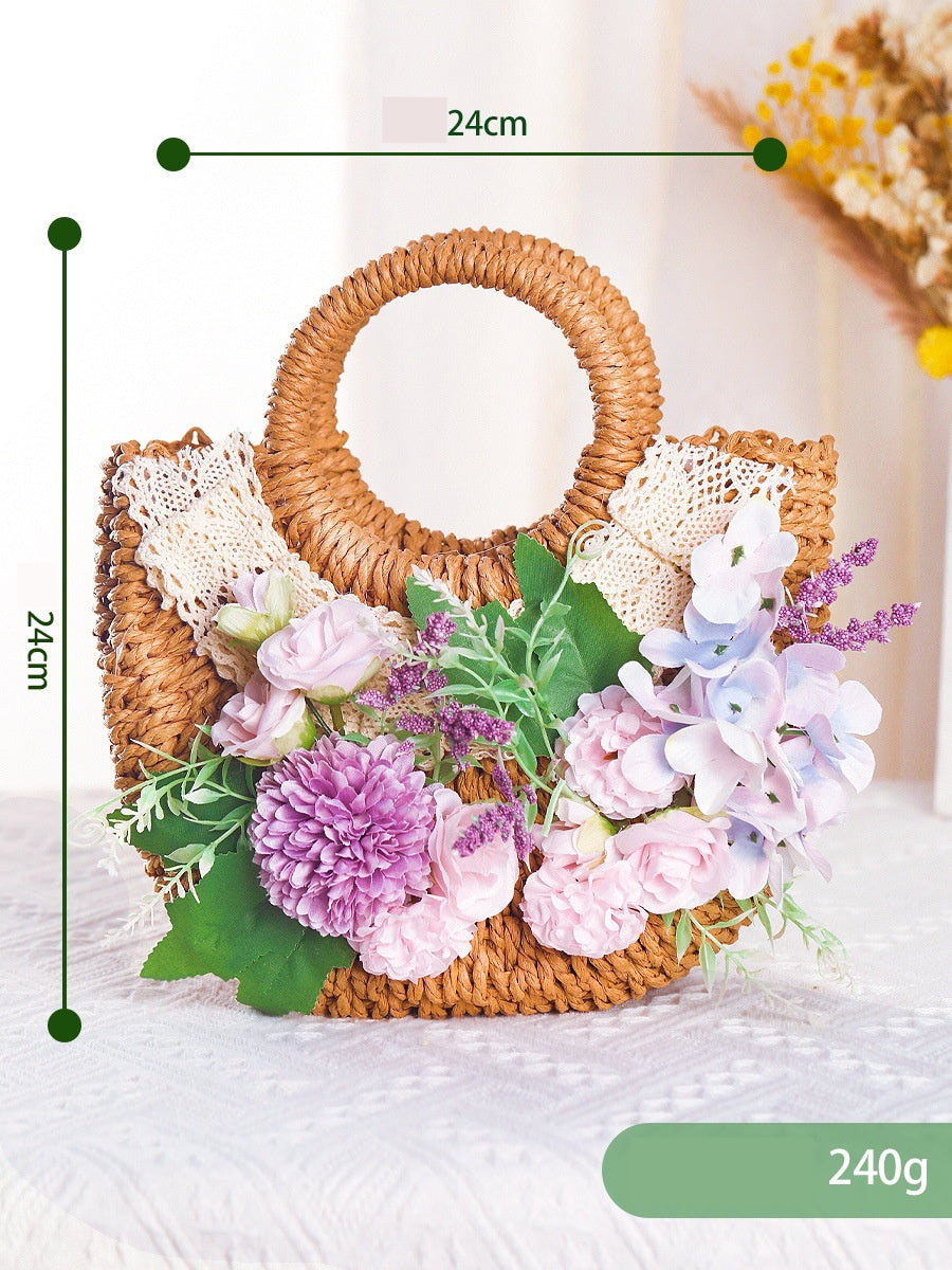 DIY Floral Straw Tote Bag Kit for Mother’s Day | Handmade Woven Handbag Craft Set with Artificial Flowers | Beginner Friendly 8-Minute DIY Gift Bag