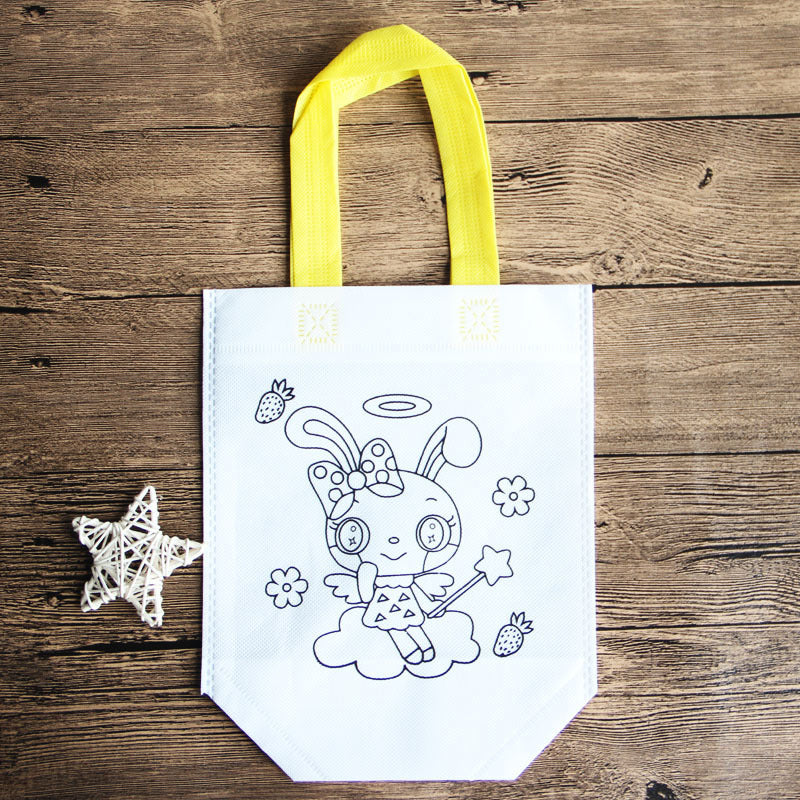 DIY Cartoon Coloring Tote Bag Kit for Kids – Creative Non-Woven Fabric Painting Handbag with Markers