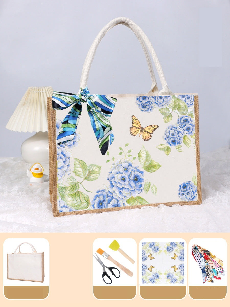 DIY Canvas Tote Bag Decorating Kit with Printed Scarf | Handmade Craft Gift Set for Adults & Kids | Personalized Tote Bag DIY Kit
