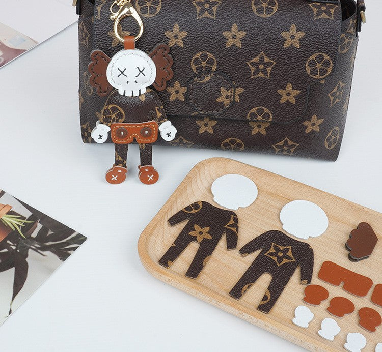 DIY Leather Keychain Kit Cute Character Pendant | Handmade PU + Cowhide Craft Keyring Set with Video Tutorial