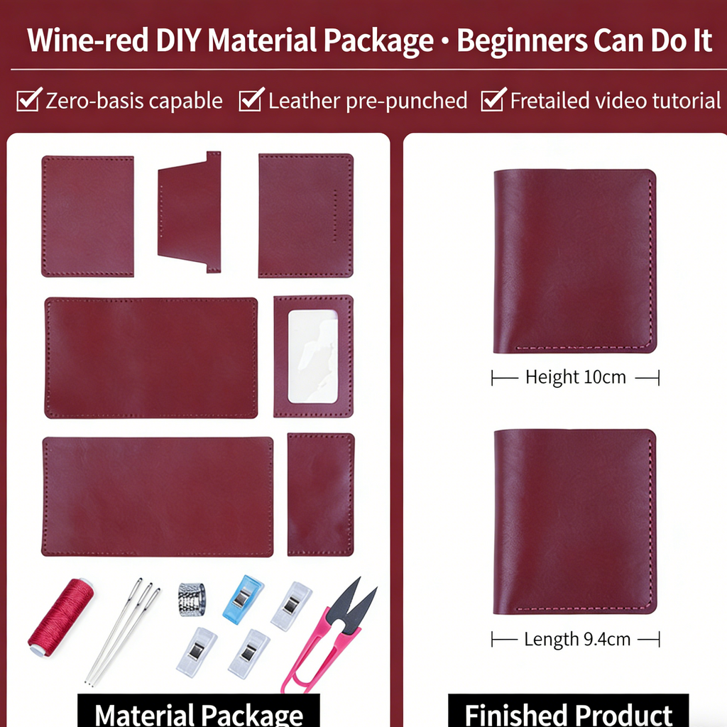 DIY Genuine Leather Vertical Bifold Wallet Kit for Beginners – Handmade Cowhide Wallet with Pre-Cut Pieces & Video Tutorial