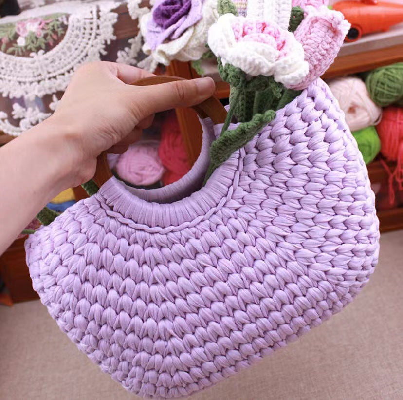 DIY Scallop Tote Bag Crochet Kit – Handmade Woven Handbag Craft Set for Beginners with Video Tutorial