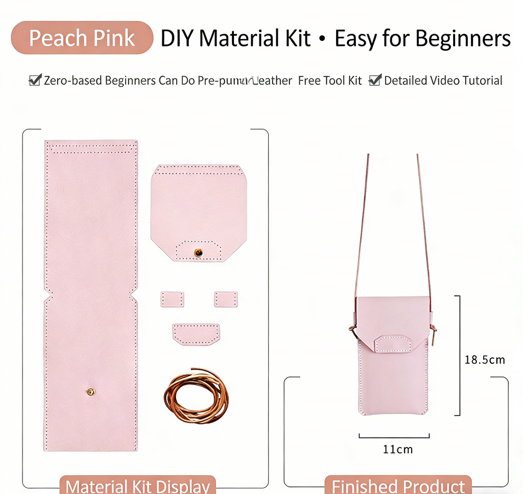 DIY Genuine Leather Phone Bag Kit – Handmade Crossbody Phone Pouch Sewing Kit for Beginners with Video Tutorial