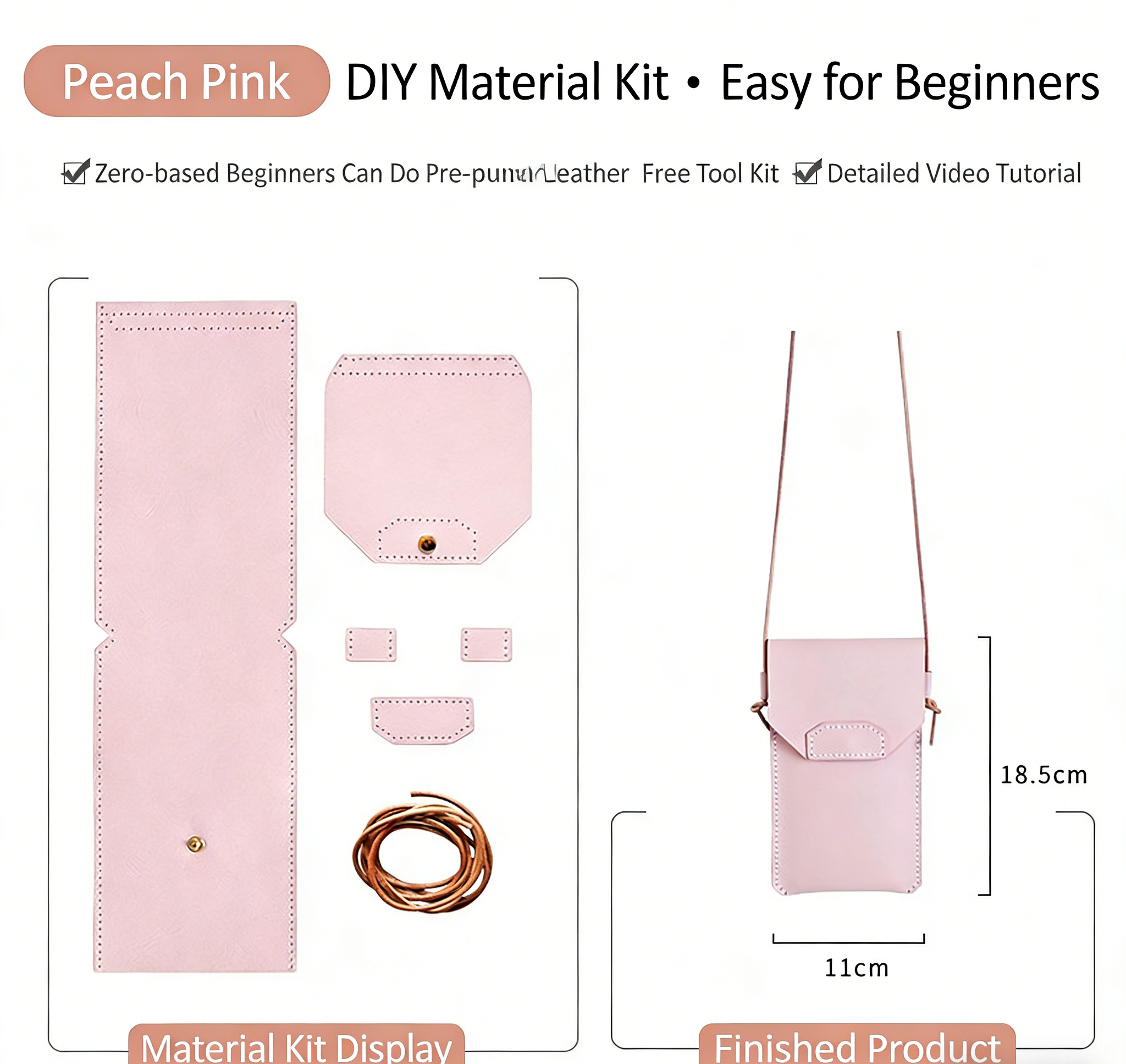 DIY Genuine Leather Phone Bag Kit – Handmade Crossbody Phone Pouch Sewing Kit for Beginners with Video Tutorial