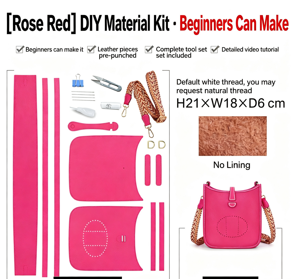 DIY Leather Crossbody Bag Kit for Beginners, Handmade Cowhide Shoulder Bag Sewing Kit, Pre-Cut Leather Craft Kit with Video Tutorial