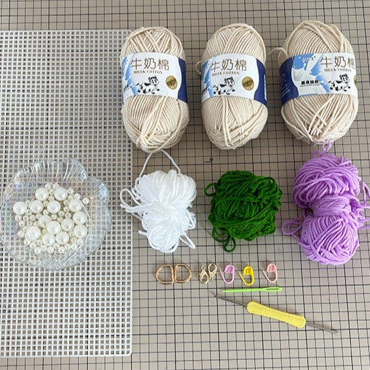 DIY Crochet Shoulder Bag Kit for Beginners – Handmade Purple Crossbody Tote Bag with Video Tutorial